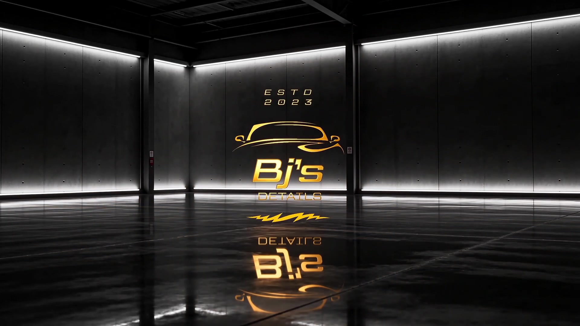 BJ's Details logo in the detailing studio